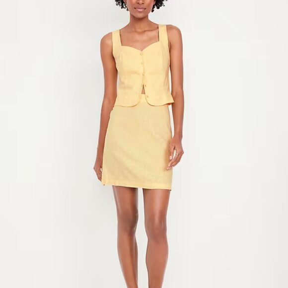 Old Navy High-Waisted Linen-Blend Mini Skirt Sweet Butter Yellow Set Piece - Picture 2 of 11